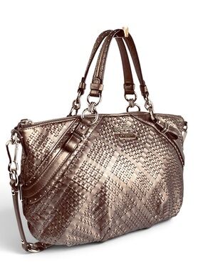 Coach Madison Studded Sophia Metallic Woven Leather Satchel in Warm Gunmetal